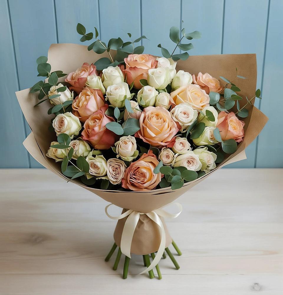 Букет цветов из: Альстромерии и Розы в Икряном