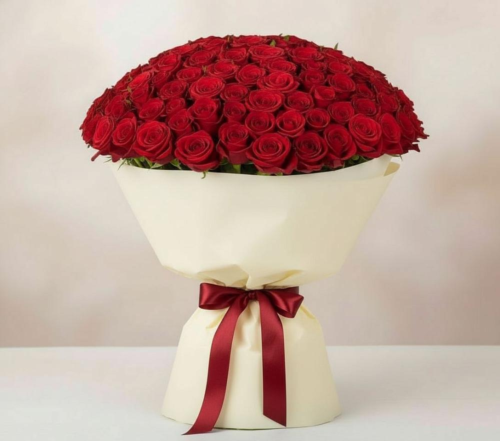 Букет 101 Красная роза Милано в Икряном