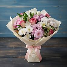 Букет цветов из:  Хризантемы, Альстромерии и Розы в Икряном