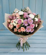 Букет цветов из:  Хризантемы, Розы и Альстромерии в Икряном