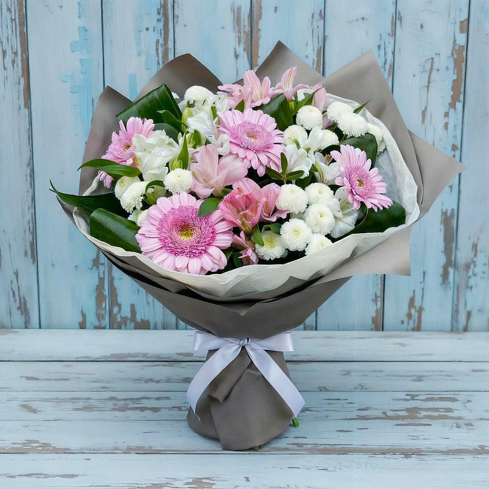 Букет цветов из: Герберы, Альстромерии и Хризантемы в Икряном