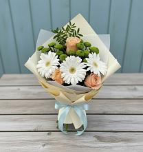 Букет цветов из:  Герберы, Розы и Хризантемы в Икряном