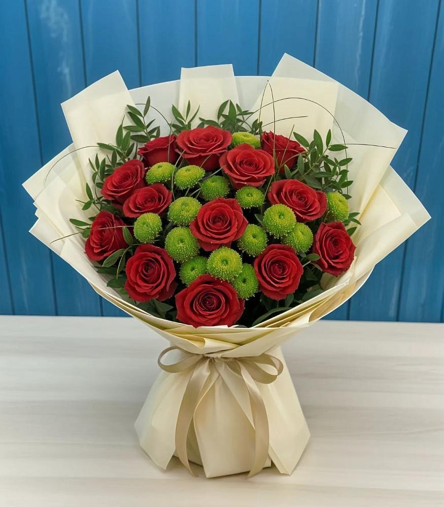 Букет цветов из: Розы и Хризантемы в Икряном